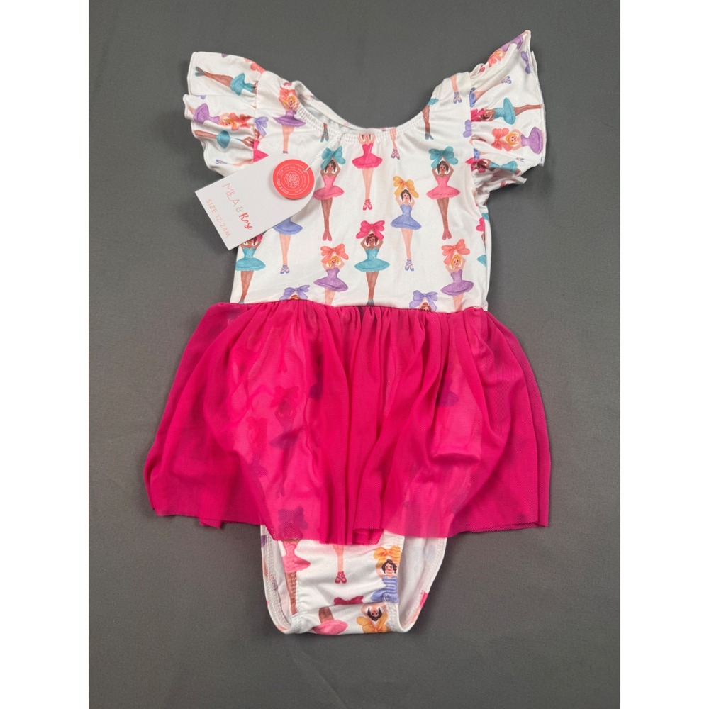 Mila & Rose Ballerina Bows Twirl Dress Pink Tutu Flutter Sleeve 12-24M NEW